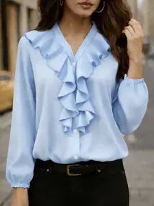 Women's French-style pleated Fitted Top blouse Long Sleeve with classic layered ruffles, a stylish and comfortable everyday choice, Womenswear