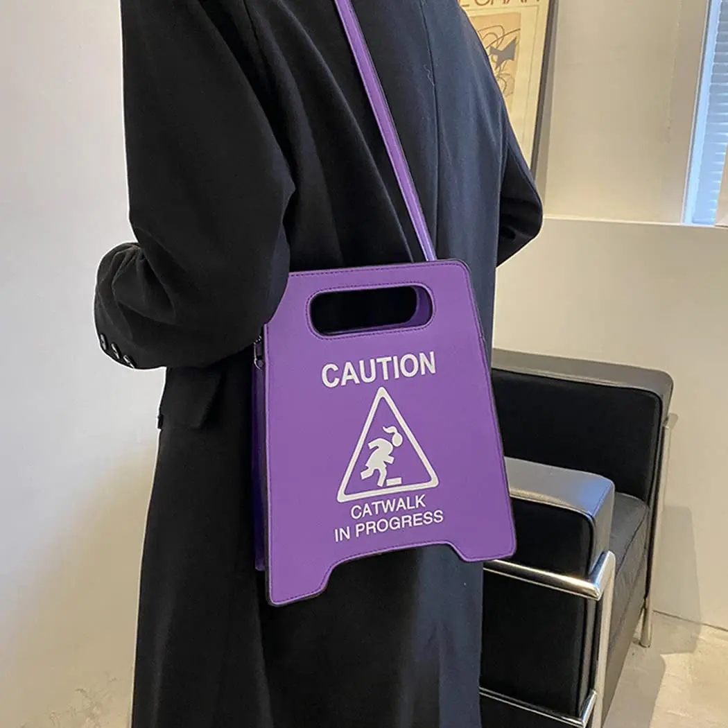 Caution Tote Handbags Novelty Shoulder ashion Stop Sign Purse Caution Shoulder Bag fashion for Women Girls