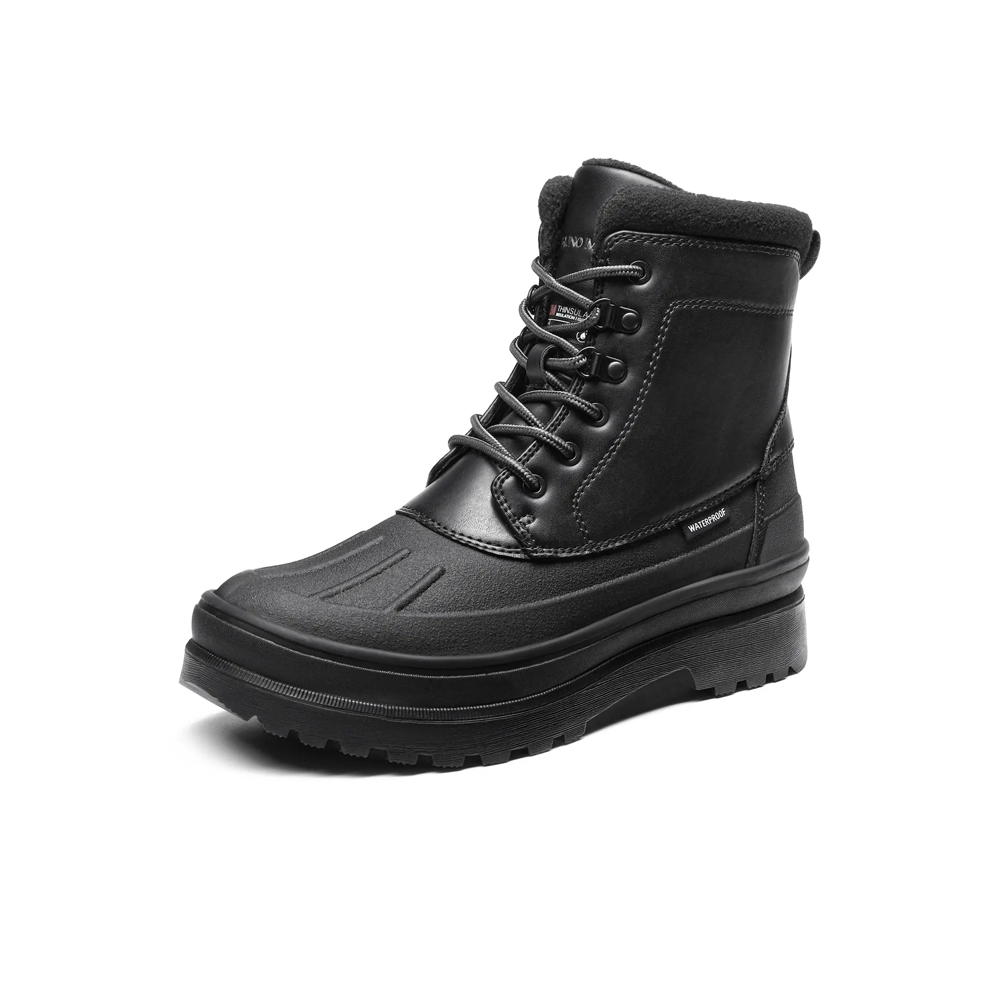 【BRUNO MARC Anniversary】 Men's Insulated Fur Lined Winter Snow Boots, Solid Closed Round Toe Cold-Weather Footwear with a Low Heel, Solid Colors, Foam, Rubber tiktokshopbacktoschool, Faux Leather, Rubber Sole, Classic Boot, Faux Fur Trim, Walking Shoes