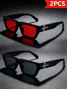 2PCS New Summer Square Street Style Rave Music Festival Glasses, Men's and Women's Fashionable Light Luxury Elegant Artsy Ins Sunglasses, Available in Multiple Colors, ect Gift for Him, Suitable for Daily Wear and Photo Props, Street Style Shades