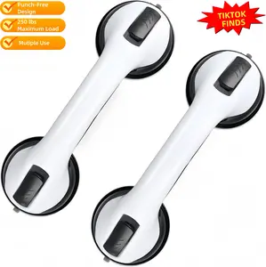 2 Pack Suction Grab Bars for Shower and Bathtub Heavy Duty Bathroom Safety Handle No Drill Non Slip Waterproof Strong Grip Support Rail for Elderly Seniors Bathroom Safety Anti Fall Grey