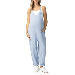 POSHDIVAH Women's Maternity Jumpsuit Pregnancy Casual Romper Spaghetti Strap Tank Top Baggy Pants with Pockets