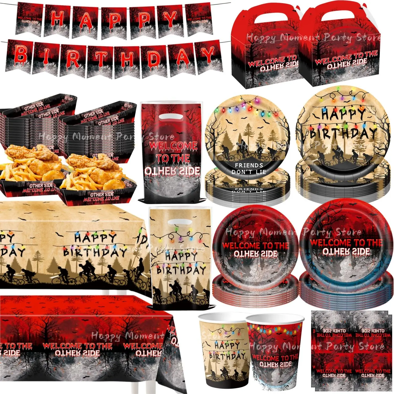 Horror Movie Stranger Theme Birthday Party Decoration Tableware Tablecloth Cup Plate Napkin Baby Shower Party Favors Supplies