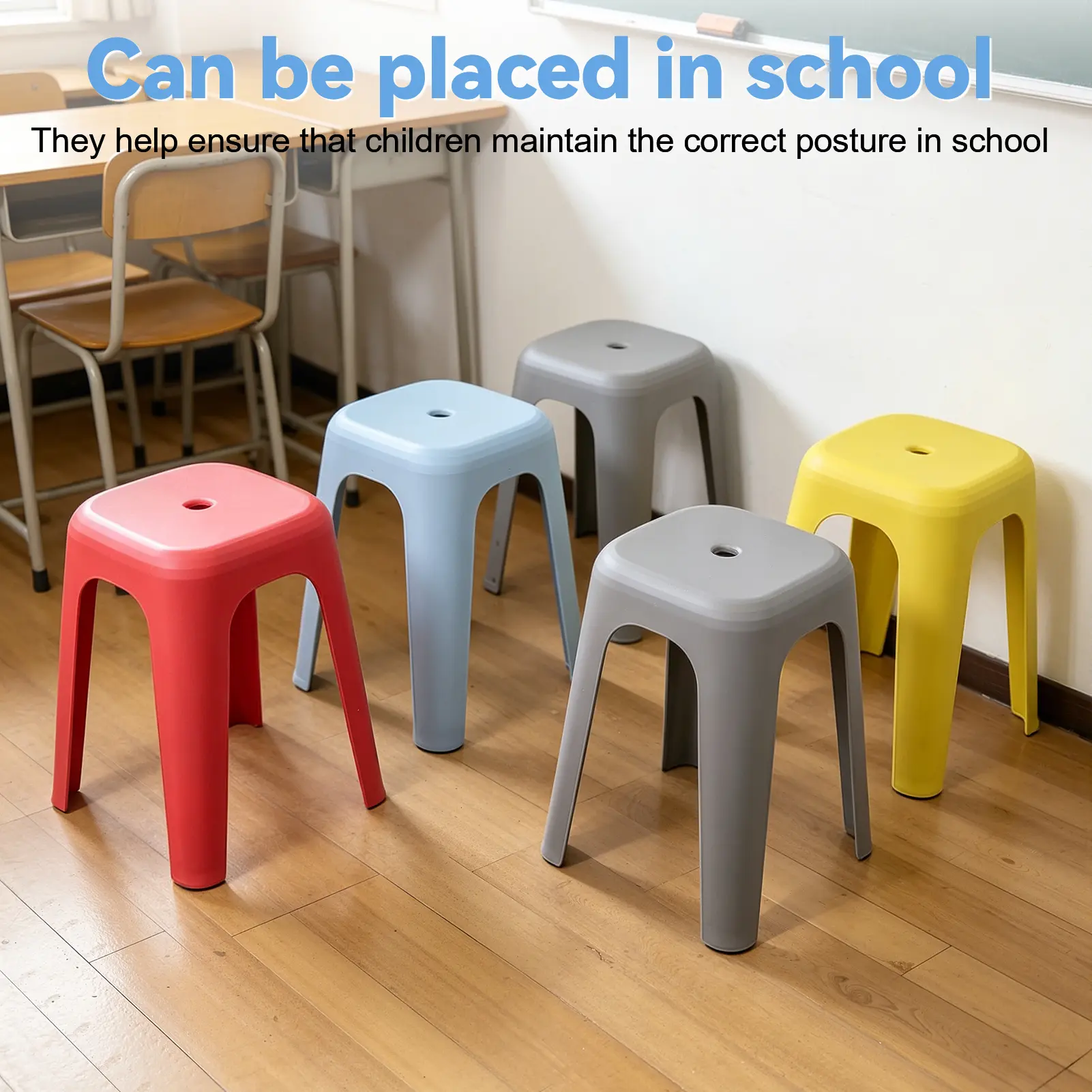 Stackable Stools, 17 Inch Plastic Nesting Stools, Classroom Stools Backless Chairs for Home Party, Office, School, Students, Adults, Dining Room, Living Room