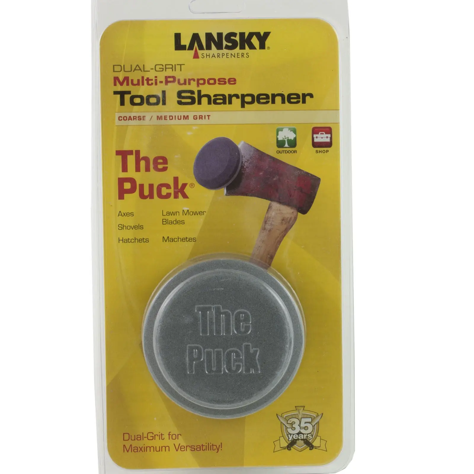 Lansky Puck Dual-Grit Design Knife Sharpener - Lightweight, Quick and Effective, Coarse Compact Pocket-Size Round Kitchen Tool, 3" Diameter, 6.10 oz., No-Battery, Multi-Blade Sharpening Tool for Knives, Lawn Mower Blades