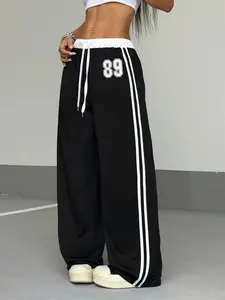 Women's Casual Spring/summer Digital Print Belt Patchwork Sport Street Retro Style Lazy Sports Pants, Comfortable and Stylish, Casual Sporty Pants