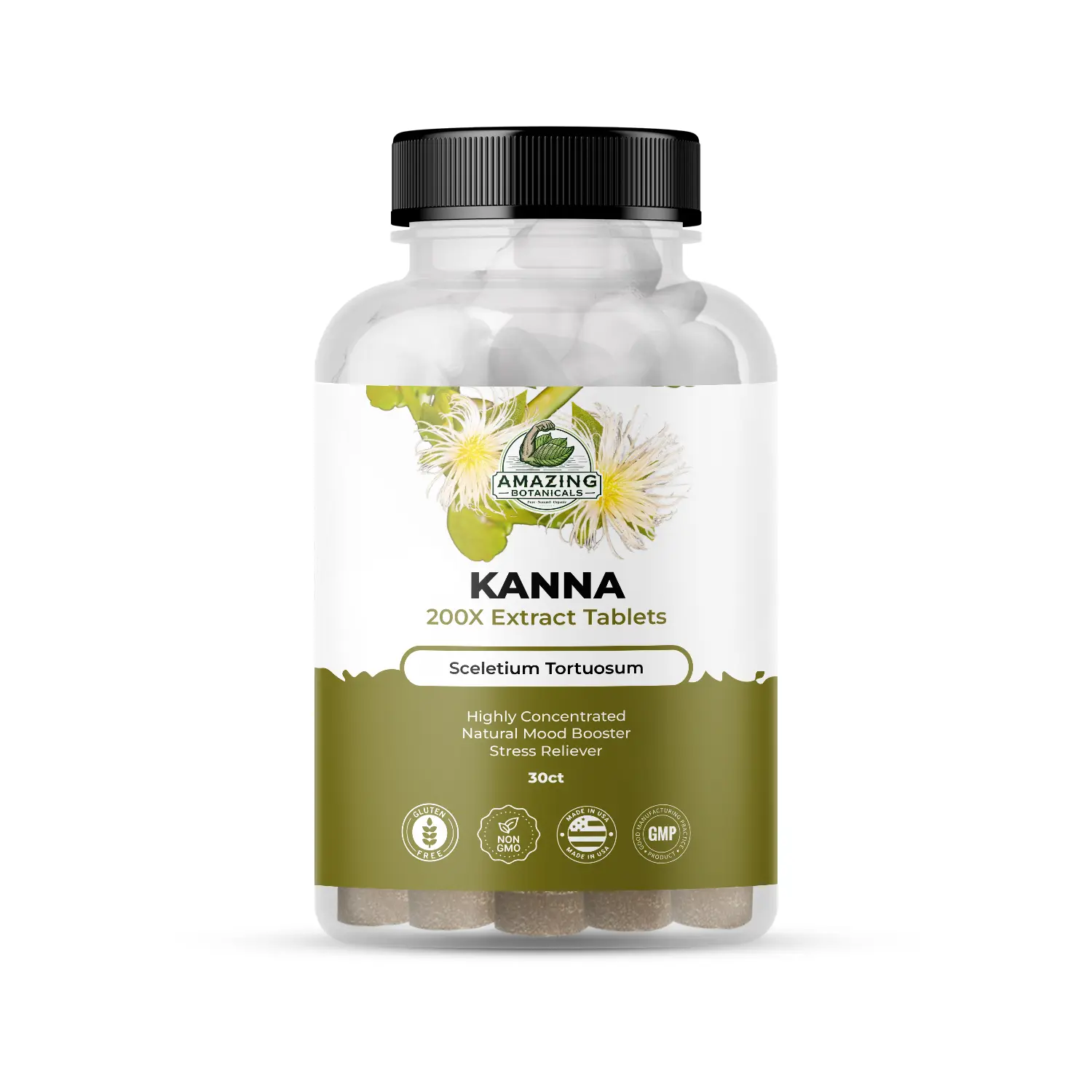 Amazing Botanicals Sceletium Tortuosum Kanna Extract Tablets - 200mg 10:1 Concentrated GMP Certified Supplement Stack, 60 Tablets for Mood Boost, Energy Support on Busy Workdays & Creative Sessions