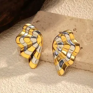 Women Conch Shell Earrings, Two-Tone Gold Finish Stainless Steel Studs, Elegant Ocean & Beach Themed Accessories