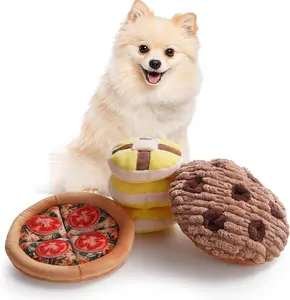 Nocciola 3 Pack Treat Trio Snuffle Dog Toys, Squeaky & Crinkle Pizza, Cookie, Muffin Plush Toys, Hide and Seek, Enrichment Set for Small to Medium Dogs