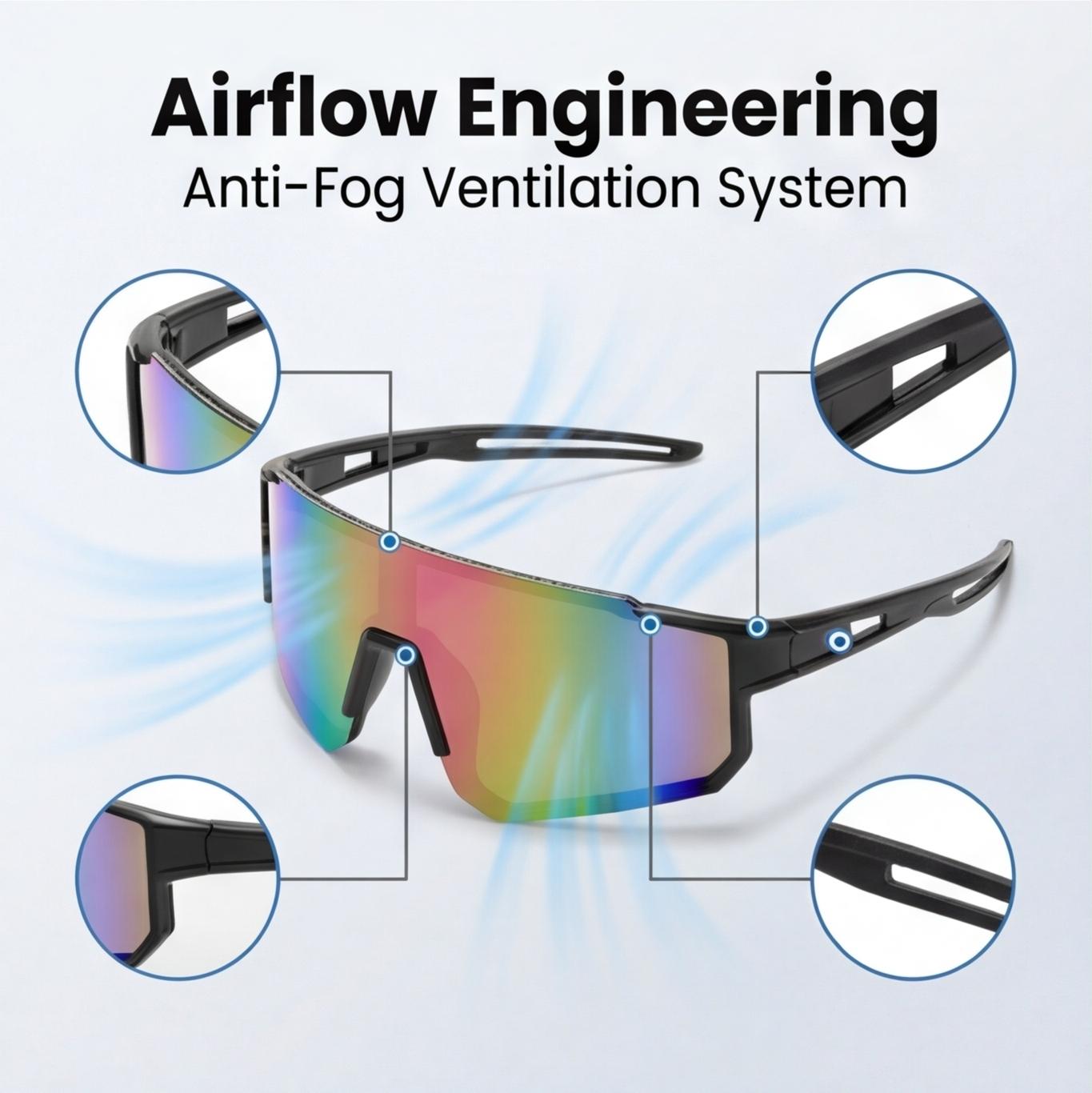 Men's and women's safety protective glasses, featuring anti-fog and scratch-resistant surround lenses, adjustable temple and nose pads - certified protective glasses by ANSI Z87, with 100% UV protection function.
