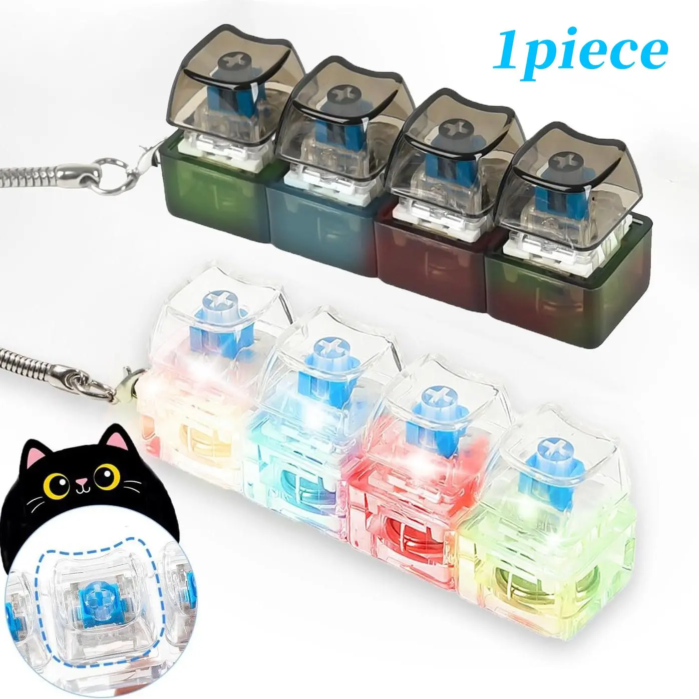 Glowing Keyboard Fidget Keychain, Loud Fidget Keyboard Clicker, 4-In-1 Keychain with Cat Keycaps, Stress Relief Toy for Adults, Lightweight Keychain, Cute Keychains For Car Keys
