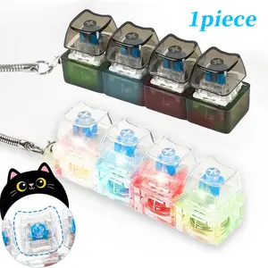 Glowing Keyboard Fidget Keychain, Loud Fidget Keyboard Clicker, 4-In-1 Keychain with Cat Keycaps, Stress Relief Toy for Adults, Lightweight Keychain