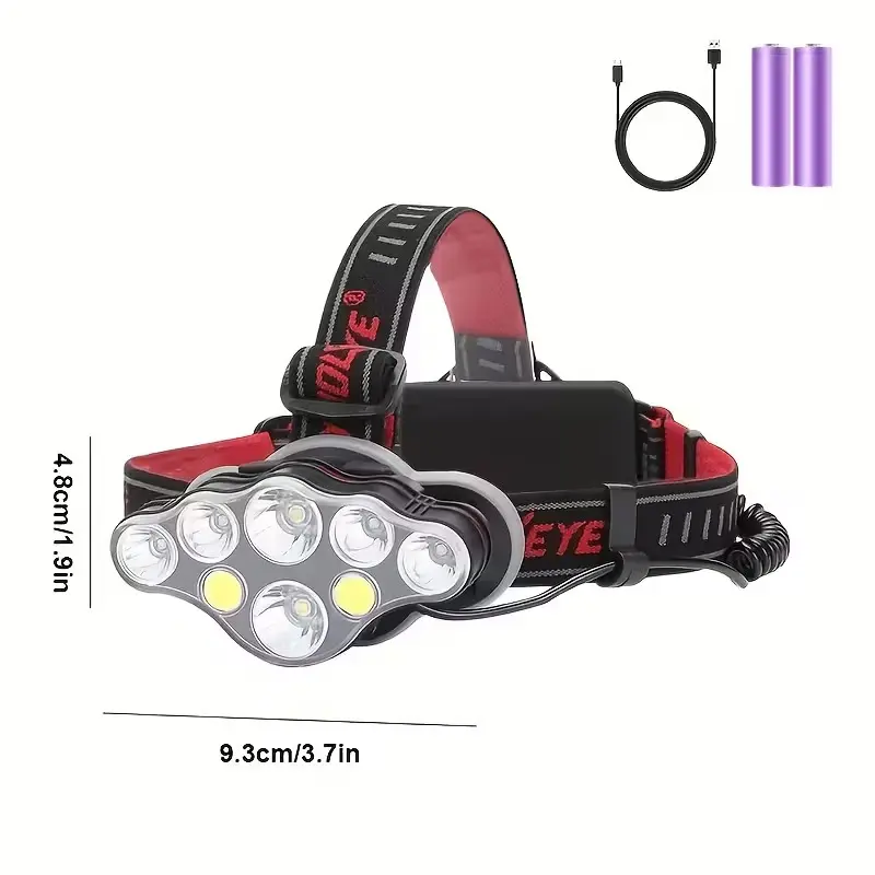 Rechargeable LED Headlamp - 8 LED 18000 High Lumen Battery‑Powered Portable Lamp with Red Light, IPX4 Waterproof USB Charging, 8 Modes, Power Bank Function, Outdoor Gear for Hikers, Led Lights, Camping
