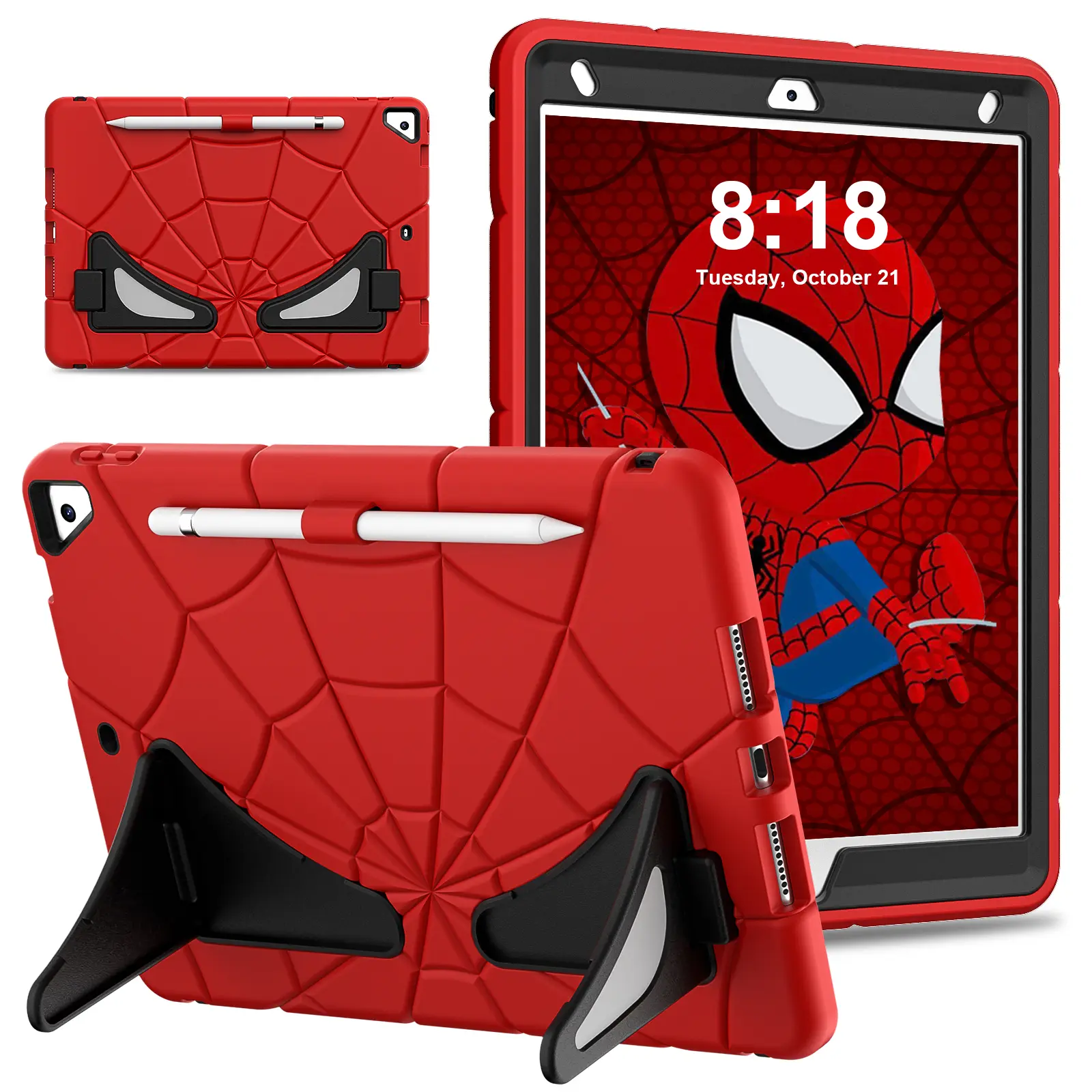 FONREST Anime Silicone Tablet Case for iPad 10.2"-Multi-Model 9th/8th/7th Gen (2021/2020/2019, A2429), Spider Web Pattern Kids Casing with Kickstand, Reinforced Corners, Durable Shockproof Protection, Port Accessible Tablet Accessories