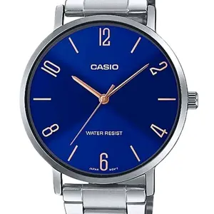 MTP-VT01D-2B2 new Casio silver stainless steel Blue dial Slim Watch