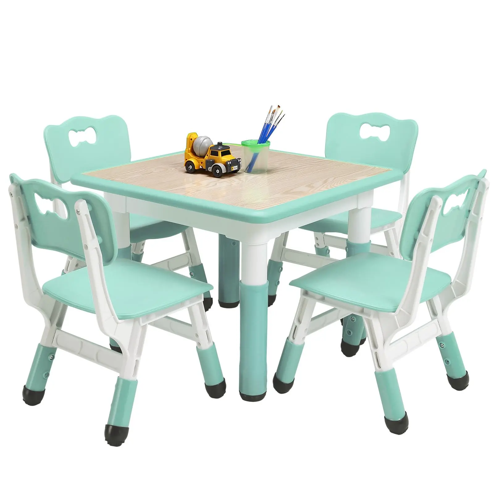 Gaomon 4-Seat Toddler Outdoor Furniture Set - Height-Adjustable Kids Desk with Graffiti Top, Sturdy Ergonomic Kids Set for Garden Use, Multiple Colors