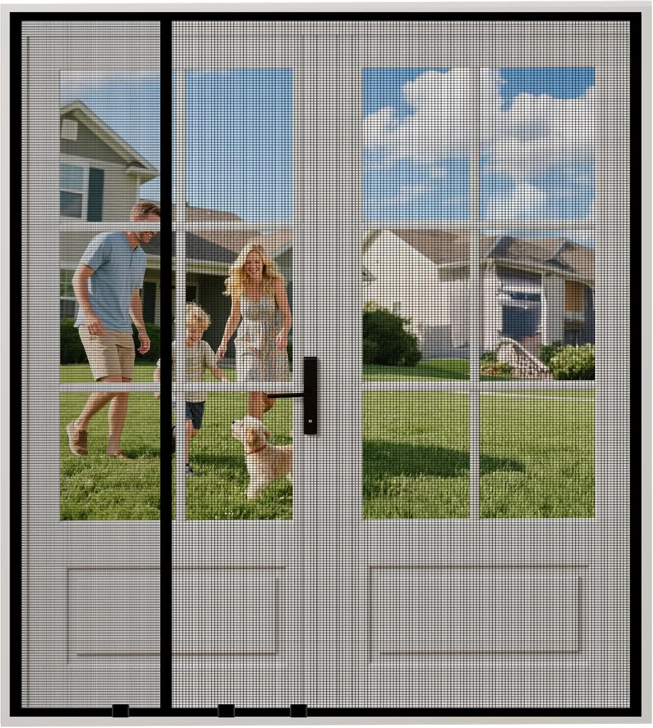 Magnetic Screen Door Left/Right Opening Fits Door Size 60"x80" Screen Size 62" x 81" Heavy Duty Thicker Reinforced Mesh Keep Bugs Out, Retractable Door Screen