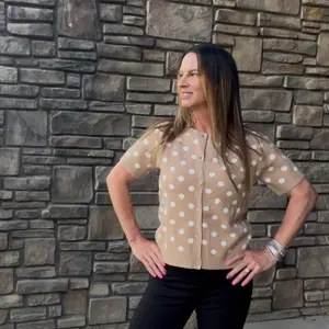 Polka Dot Short-Sleeve Button-Down Sweater Cardigan