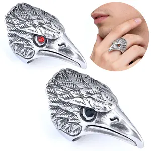 Unique Men's Eagle Ring, Motorcycle Series Animal Eagle Head Ring, Punk Style Gothic Jewelry