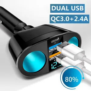 Car Cigarette Lighter Socket Splitter Dual QC 3.0 USB Power Adapter 12V Car Charger
