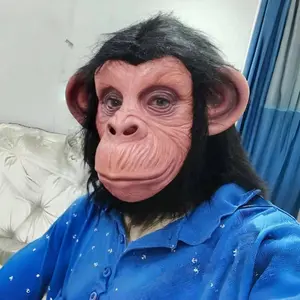 Monkey Face Latex Mask, 1 Count Funny Animal Full Face Headgear, Halloween Cosplay Props for Party, Festive & Party Supplies