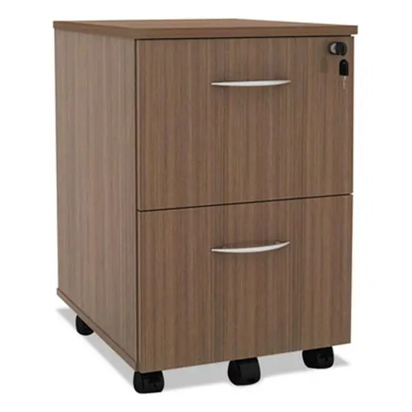 ALESE521620WA Contemporary Mobile File Pedestal Filing Cabinet - Walnut Wood, Key Lock, 1 in Top Thickness, Caster-Attachable Mobile Base, Fully Assembled Durable Office Commercial Furniture