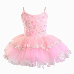 Pink Princess Puffy Skirt Sequined Ballet Dancewear Birthday Party Performance Outfit