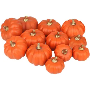 Artificial Pumpkins Bulk 12Pcs Assorted Sizes Harvest Lifelike Fake Foam Pumpkin for Fall Autumn Halloween Thanksgiving Home Party Holiday Decor Dark Orange