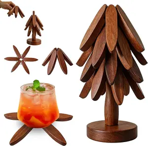 【summervibes】Wooden Trivets for Hot Dishes, Wooden Tree Trivet Set, Natural Tree Trivet Set - Foldable Coasters for Kitchen Counter, Hot Pots and Pans, Heat Resistant Table Protectors