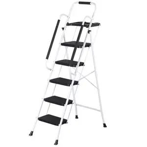 5 Step Ladder Folding Steel Step Stoo w/Non-Slip Wide Pedal and Tool Tray
