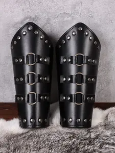 Medieval Viking PU Leather Wristbands, Renaissance Knight's Wristguard, Halloween Costume Accessories, Cosplay Gear, Set of 2 Pieces, Protective Gear