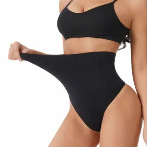 Seamless Mid Waist Shapewear Thong for Women Tummy Control Underwear Invisible Body Shaper Panties