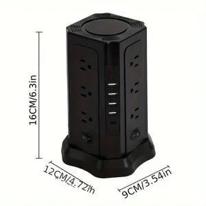 Tower Power Strip Surge Protector Plug Outlets Vertical Socket USB Charge Port Type 2.0m Extenstion Cord Home Office Durable Electronic Rubber Protection Tablet