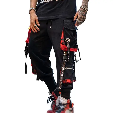 Men's Cotton Baggy Techwear Jogger Pants - Punk-Cyberpunk Gothic Cargo Harem Bottoms with Pockets, Comfy Streetwear with Hip Hop Vibe, Alt Clothing