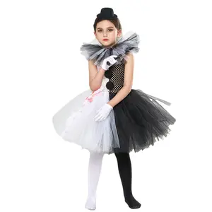 Toddler Clown Costume Set Girls Tulle Dress Knife Socks Gloves Hairpin Sets for Halloween Party Cosplay