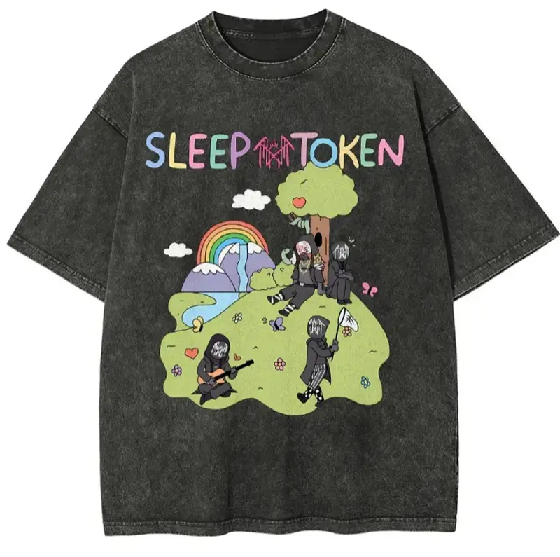 Funny Rock Band Shirt, Sleep Token Print Washed Short Sleeve T-Shirt, Metal band merch, For menswear for womenswear, Sleep Token Gift for him her, Alternative streetwear, Washed black tee, Statement top