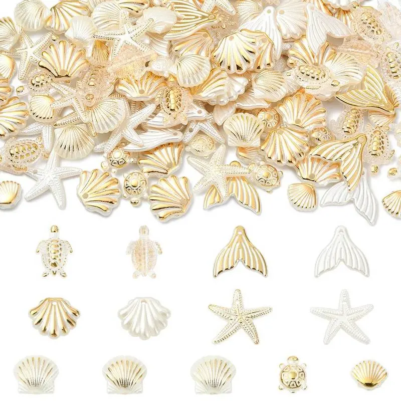 50Pcs Ocean Animal Beads Bulk Starfish Bead Charm Plastic Sea Summer Beach Jellyfish Seashell for Jewelry Making Bracelets Earrings Necklaces DIY Crafts