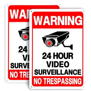 2 Pack No Trespassing Signs Private Property - 24 Hour Video Surveillance, Reflective Rust-Free Aluminum, UV Protected, Waterproof Security Camera Signs for Home, Yard, Fence, Driveway (10x7 in)