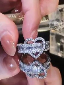 Elegant Heart Shaped Cubic Zirconia Ring, Heart Signet Ring, Heart Design Ring, Fashion Accessories for Women & Girls, Trendy All-match & Exquisite Jewelry for Birthday Gift, Rings for Women