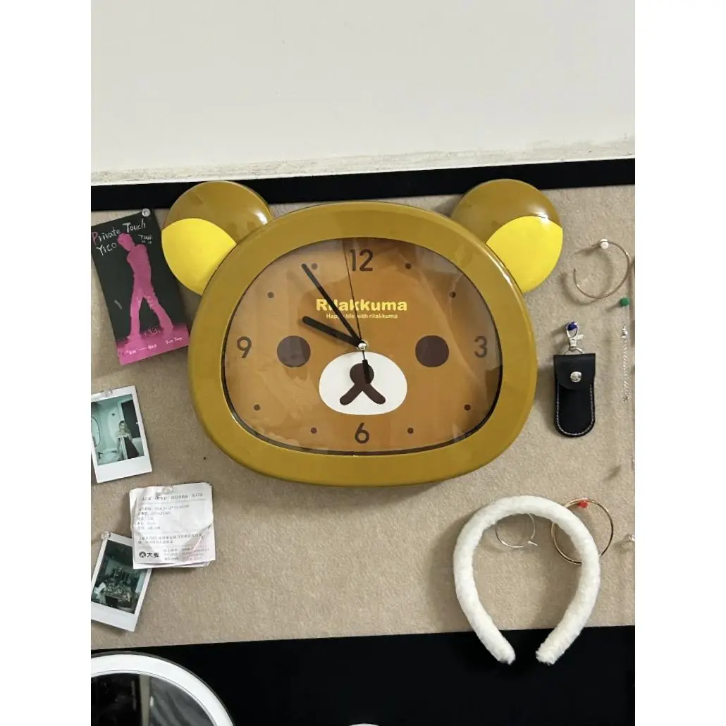 Rilakkuma Anime Peripheral Wall Clock Alarm Clock Cute Cartoon Silent Clock Living Room Bedroom Sweeping Second Quartz Clock