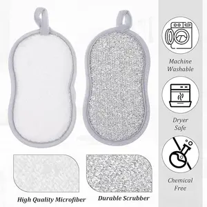 5 PCS Multi Purpose Scrub Sponges Gray Non Scratch Microfiber Sponge Cleaning Dish Scrubber Reusable Dish Sponges for Washing Dishes Along with Heavy Duty Scouring Power,Items for Christmas Gatherings