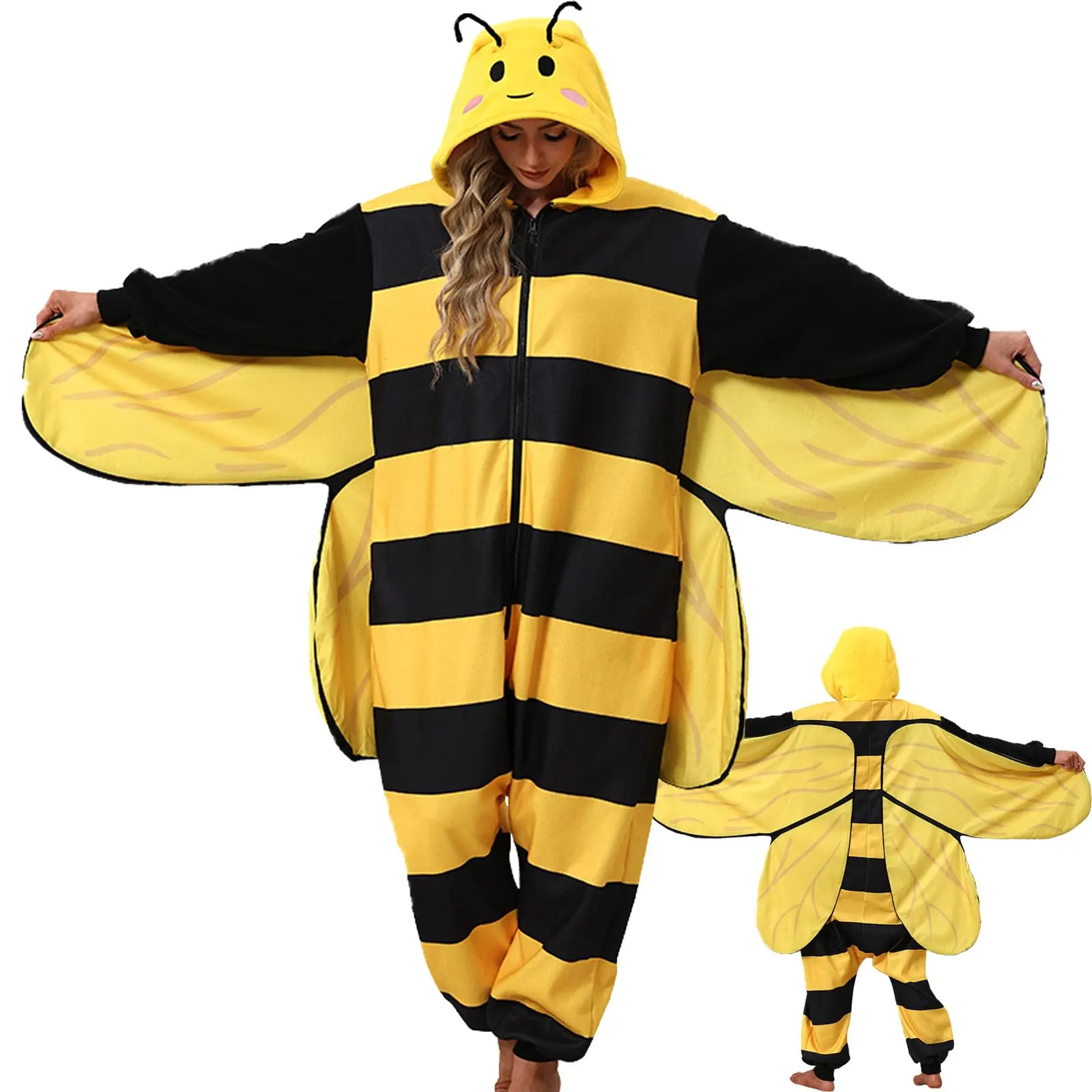 Bee Costume Adult Bee Onesie Pajamas Halloween Costumes Outfit Cosplay Sleepwear for Women Men Yellow Black Striped holiday Set anime onesies