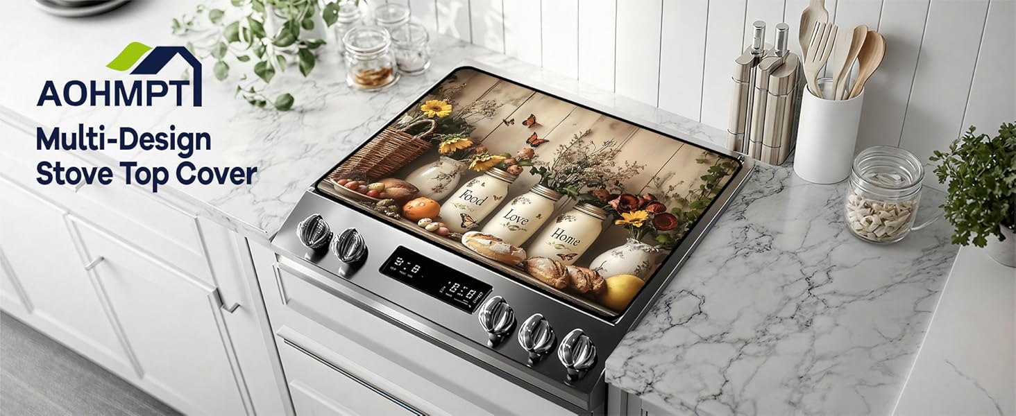 JOYFINITY Multi-Design Stove Cover for Glass/Electric Stoves - 3-in-1 Heat-Resistant Protector Mat, Non-Slip Drying Rack 28.4*20.5in