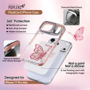 POPLENS – 3D Floating Butterfly Case for iPhone 17 Pro Max with Built-in Metal Lens Stand | 2-in-1 Camera Protector & Foldable Kickstand | Shockproof Heavy Duty Protection, Stylish Clear Design, Vivid Colors，Ultra-Thin Slim Fit, Non-Yellowing
