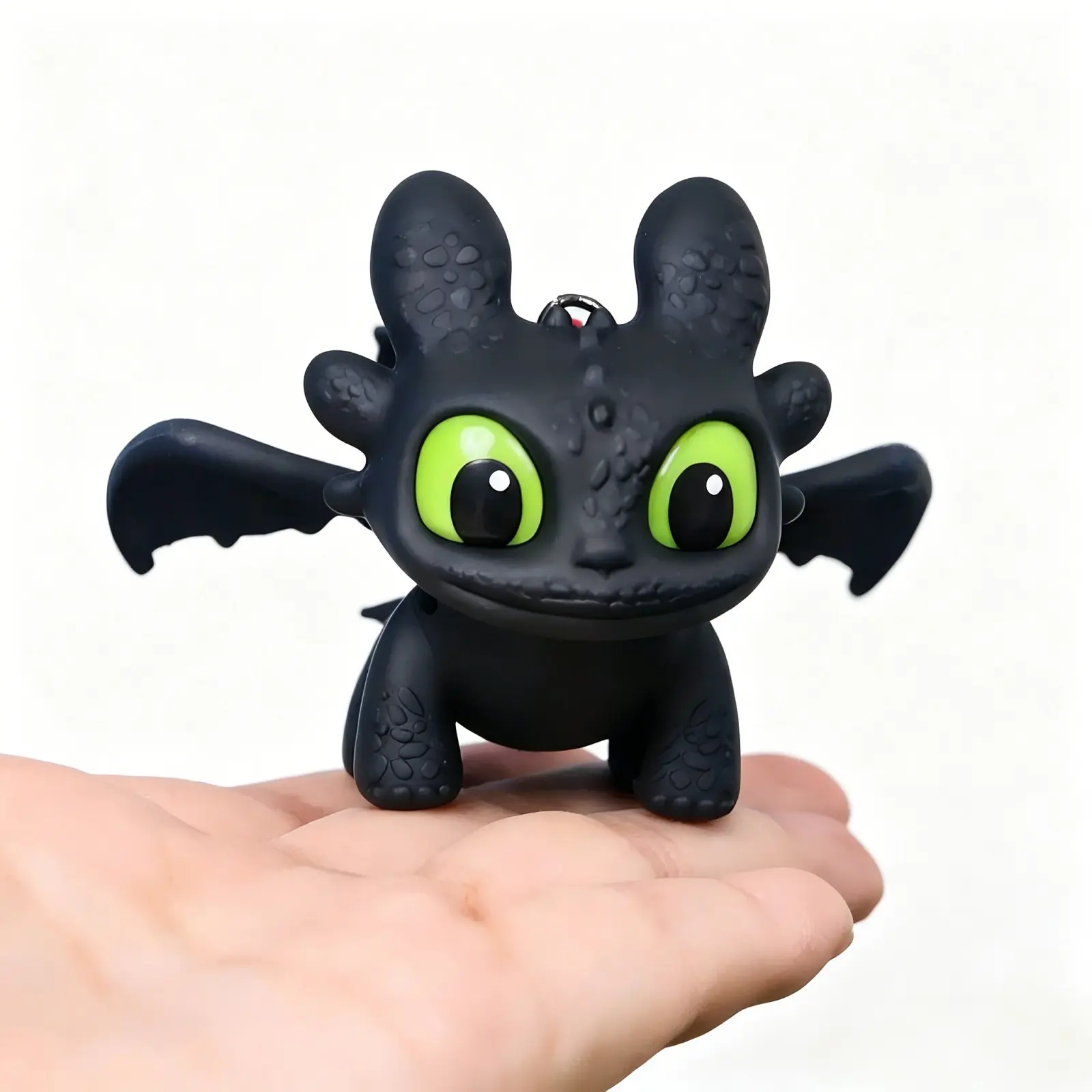 Glow-Effect PVC Miniature Night Fury Dragon Keychain - Unisex Animals-Themed, Lightweight, Movable Wings Car Interior Decoration, Birthday Gift Bag Charm