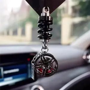 Cool Punk Car Wheel Brake Caliper & Shock Absorber Hanging Ornament, Creative Rearview Mirror Decoration, Car Modification Interior Decor Gift, Car Accessories, Car Ornaments