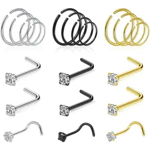 21 count Hoop Nose Rings Surgical Steel Nose Rings for Women 20G Nostril     Black Nostril Piercings L Shaped Nose Ring Hoop 6mm 8mm 10mm 12mm