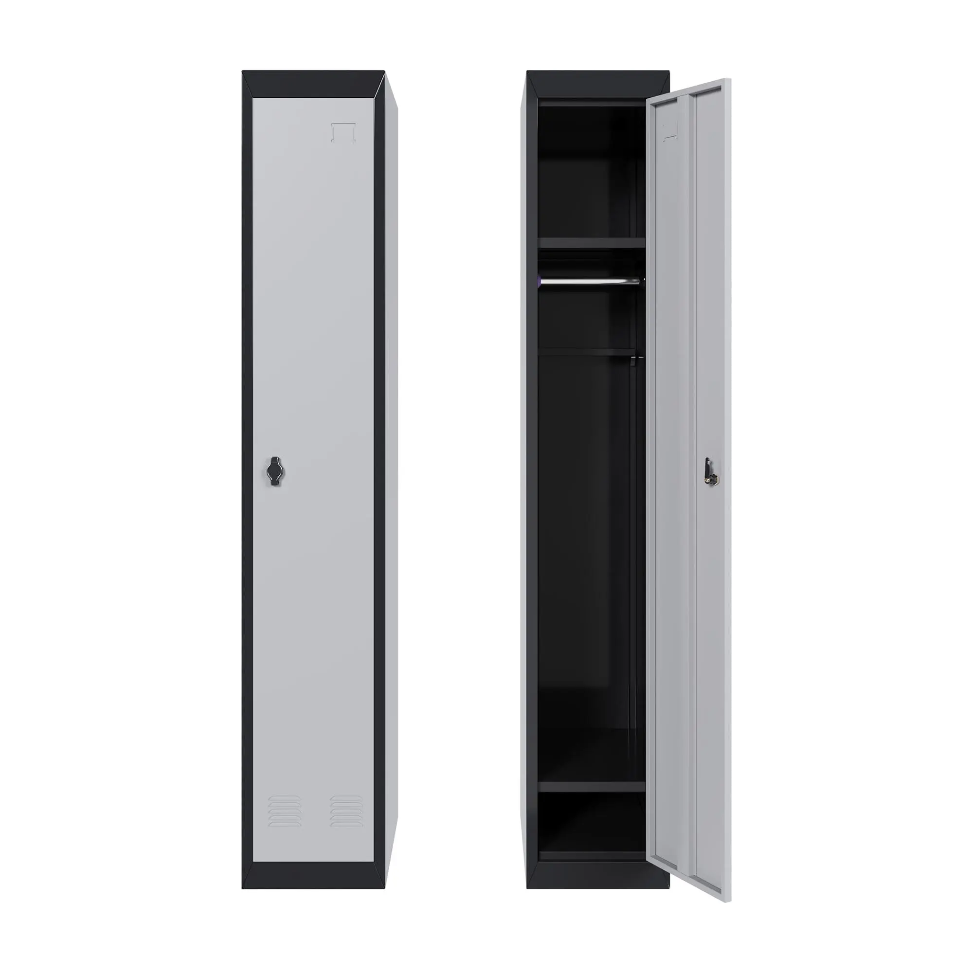 72" Tall Single-Door Metal Locker with Key, Heavy Duty Steel Storage Cabinet with Shelves, Lockable Employee Locker for School, Office, Gym, Home, Garage, Gray & Black side view mirror garden patio lawn all-weather use bistro table waterproof carry bag