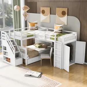 Bunk bed, upper single bed, lower double bed, L-shaped bunk bed, with 3 drawers, portable desk and wardrobe. Overall dimensions: 118.3 inches x 94.1 inches x 62.2 inches (L x W x H) Modern Foam Sofa compression Corduroy