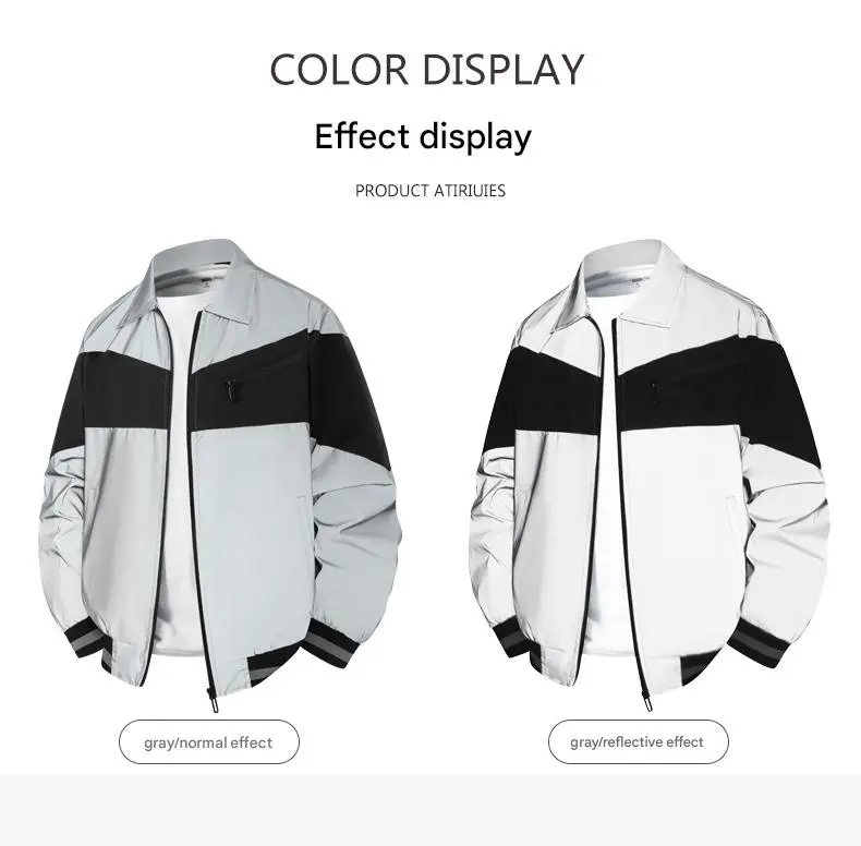 Reversible Colorblock Reflective Coach Jacket - Gray/Black Casual Zip-Up, Day & Night Streetwear